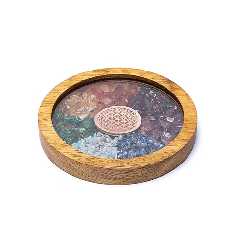 Onderzetter hout Chakra's & Bloem des Levens