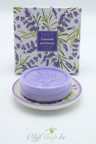 Geschenkdoos ronde zeep en schotel lavendel EP