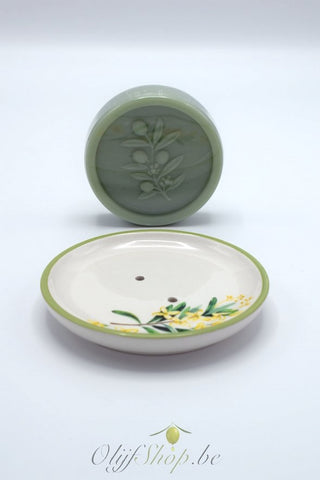 Geschenkdoos ronde zeep en schotel olijf EP