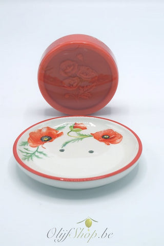 Geschenkdoos ronde zeep en schotel papaver EP