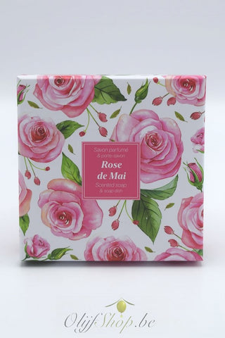 Geschenkdoos ronde zeep en schotel rozen EP