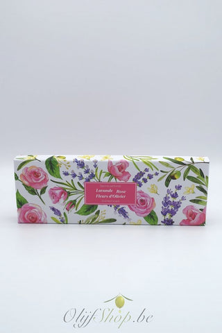 Luxe geschenkkoffer met 3 ronde zepen - lavendel, rozen, fleur d'olivier EP