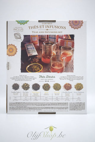 Theebox met 7 soorten thee inclusief theebal