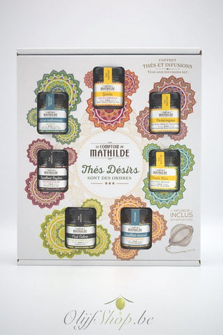 Theebox met 7 soorten thee inclusief theebal