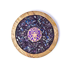 Onderzetter hout godin met amethist en lapis lazuli