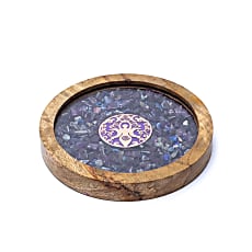 Onderzetter hout godin met amethist en lapis lazuli