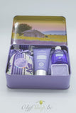 Geschenk retro blik 4 producten lavendel zonnebloem