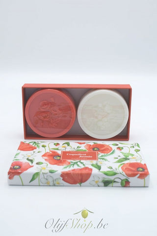 Geschenkdoos met 2 ronde zepen papaver en jasmijn EP