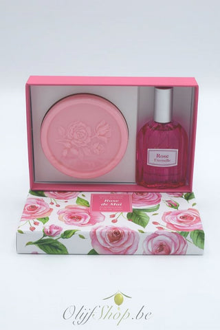 Geschenkdoos ronde zeep en eau de toilette rozen EP