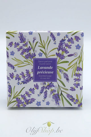 Geschenkdoos ronde zeep en schotel lavendel EP