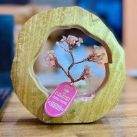 Edelsteenboom rozenkwarts in mango houten ring