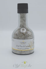 Glazen molen met grof zout en lavendel 