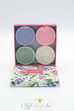 Luxe geschenkkoffer 4 ronde zeepjes jasmijn, lavendel, rozen en  olijf 25 gram